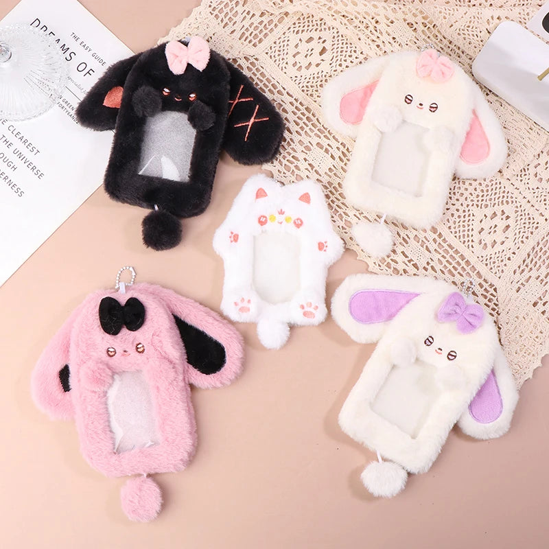 Cartoon Plush Photocard Holder Photo Card Protective Cover For Students Idol Photo Display Hanging Picture Sleeves