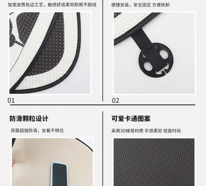 Universal Car Seat Cushion Backrest Ices Silk Material Comfortable Breathable Protector Mat Cartoon Panda Style Four Season Pad