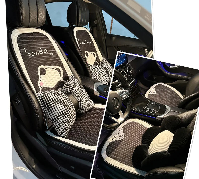 Universal Car Seat Cushion Backrest Ices Silk Material Comfortable Breathable Protector Mat Cartoon Panda Style Four Season Pad