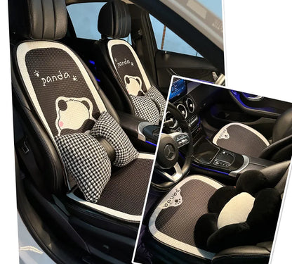 Universal Car Seat Cushion Backrest Ices Silk Material Comfortable Breathable Protector Mat Cartoon Panda Style Four Season Pad