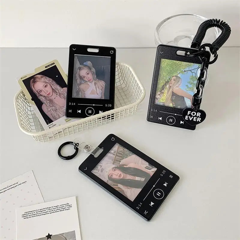 Creative Music Player Photocard Holder Student ID Card Holder Idol Photo Display Protect Storage Card Case Keychain Bag Pendants