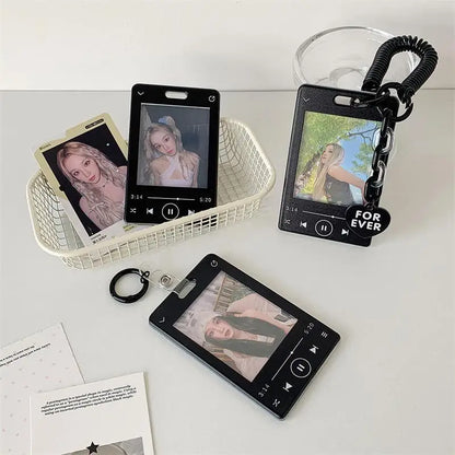 Creative Music Player Photocard Holder Student ID Card Holder Idol Photo Display Protect Storage Card Case Keychain Bag Pendants