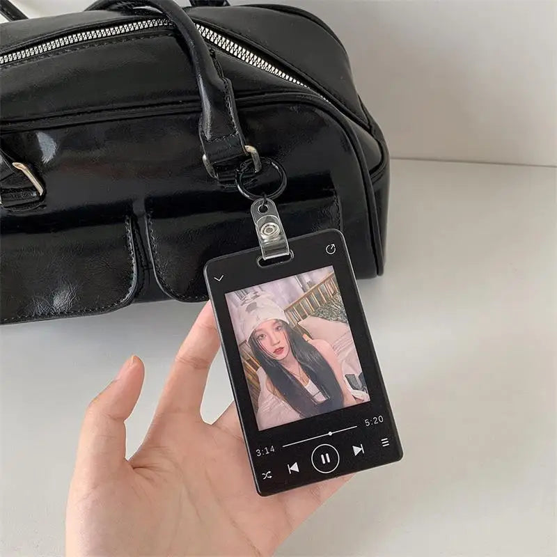 Creative Music Player Photocard Holder Student ID Card Holder Idol Photo Display Protect Storage Card Case Keychain Bag Pendants