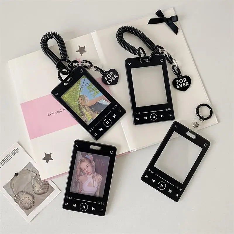 Creative Music Player Photocard Holder Student ID Card Holder Idol Photo Display Protect Storage Card Case Keychain Bag Pendants