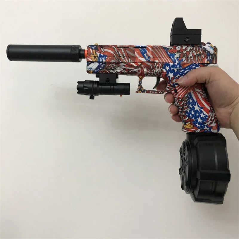 BlitzBurst Gel Blaster – Electric Rapid-Fire Gel Ball Toy with 3 Mags (Orange Tip) including a pack of 5000 gel balls