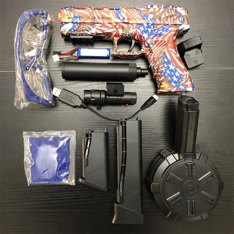 BlitzBurst Gel Blaster – Electric Rapid-Fire Gel Ball Toy with 3 Mags (Orange Tip) including a pack of 5000 gel balls