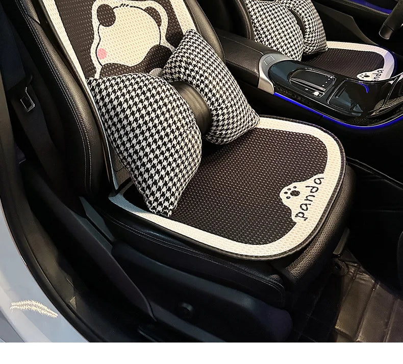 Universal Car Seat Cushion Backrest Ices Silk Material Comfortable Breathable Protector Mat Cartoon Panda Style Four Season Pad