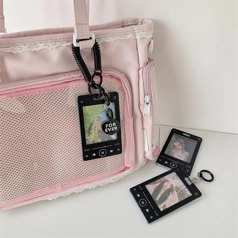 Creative Music Player Photocard Holder Student ID Card Holder Idol Photo Display Protect Storage Card Case Keychain Bag Pendants