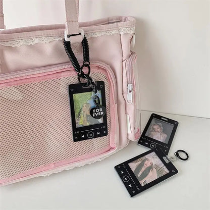 Creative Music Player Photocard Holder Student ID Card Holder Idol Photo Display Protect Storage Card Case Keychain Bag Pendants