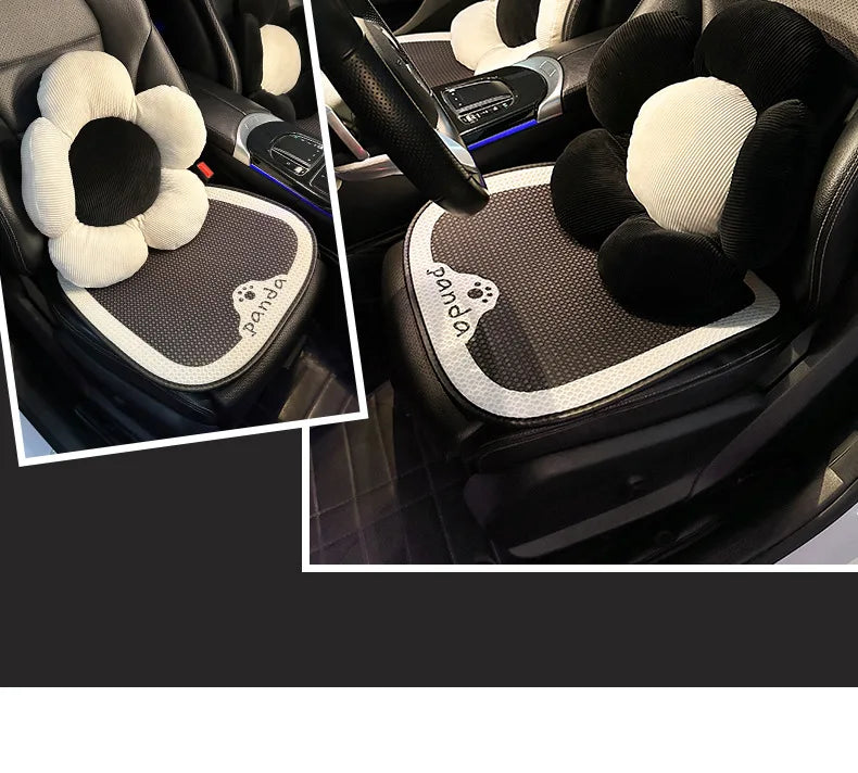 Universal Car Seat Cushion Backrest Ices Silk Material Comfortable Breathable Protector Mat Cartoon Panda Style Four Season Pad