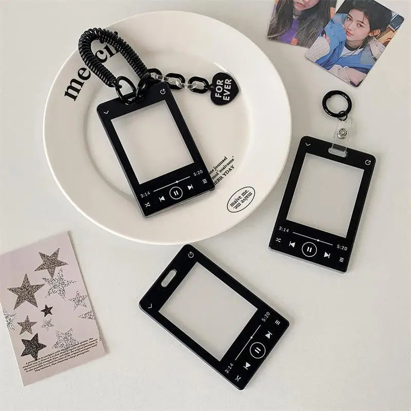 Creative Music Player Photocard Holder Student ID Card Holder Idol Photo Display Protect Storage Card Case Keychain Bag Pendants