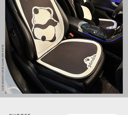 Universal Car Seat Cushion Backrest Ices Silk Material Comfortable Breathable Protector Mat Cartoon Panda Style Four Season Pad