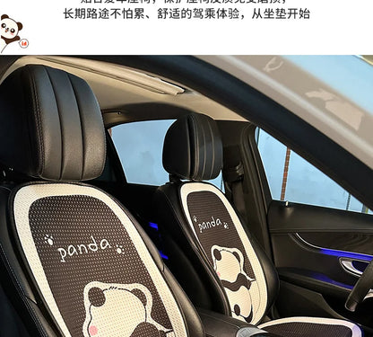 Universal Car Seat Cushion Backrest Ices Silk Material Comfortable Breathable Protector Mat Cartoon Panda Style Four Season Pad