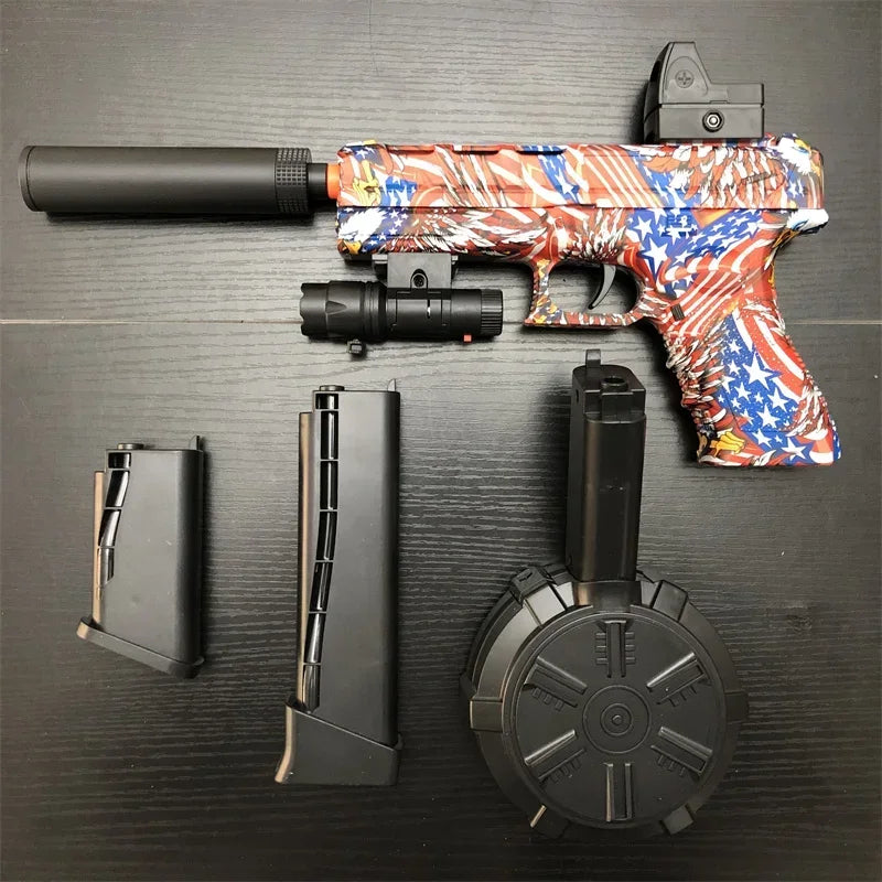 BlitzBurst Gel Blaster – Electric Rapid-Fire Gel Ball Toy with 3 Mags (Orange Tip) including a pack of 5000 gel balls