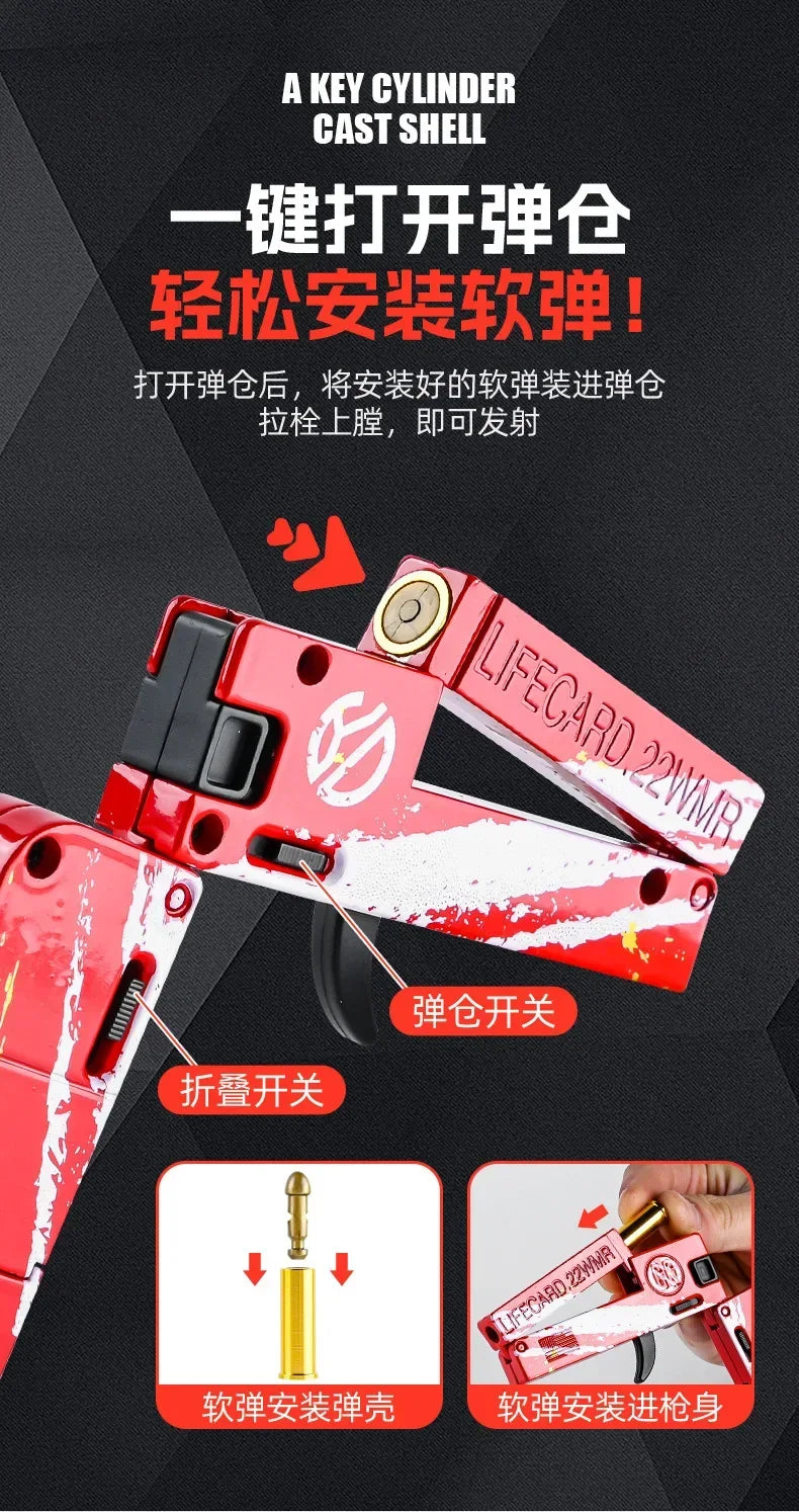 1-3pcs 2.0 Upgraded Lifecard Alloy Folding Gun Toy Soft Bullet Blaster Shooting Model Pistol For Adults Kids Christmas Gifts