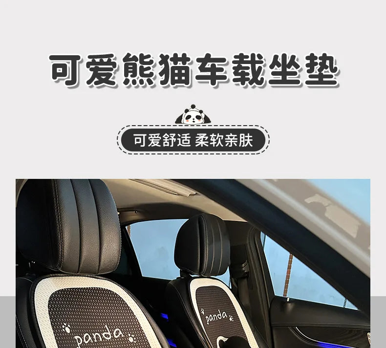 Universal Car Seat Cushion Backrest Ices Silk Material Comfortable Breathable Protector Mat Cartoon Panda Style Four Season Pad