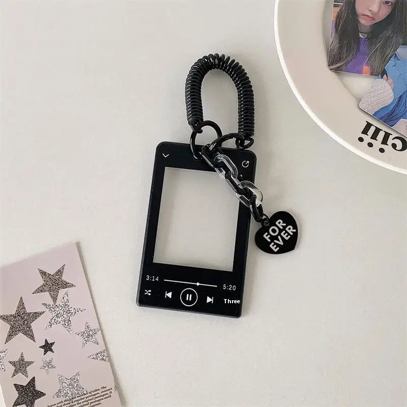 Creative Music Player Photocard Holder Student ID Card Holder Idol Photo Display Protect Storage Card Case Keychain Bag Pendants