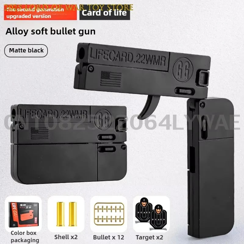 1-3pcs 2.0 Upgraded Lifecard Alloy Folding Gun Toy Soft Bullet Blaster Shooting Model Pistol For Adults Kids Christmas Gifts