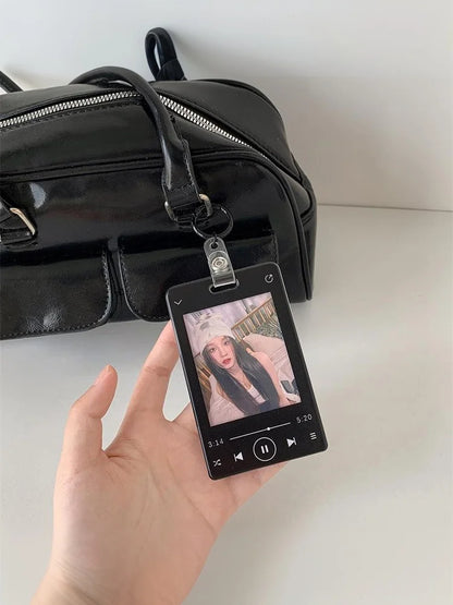 Creative Music Player Photocard Holder Student ID Card Holder Idol Photo Display Protect Storage Card Case Keychain Bag Pendants