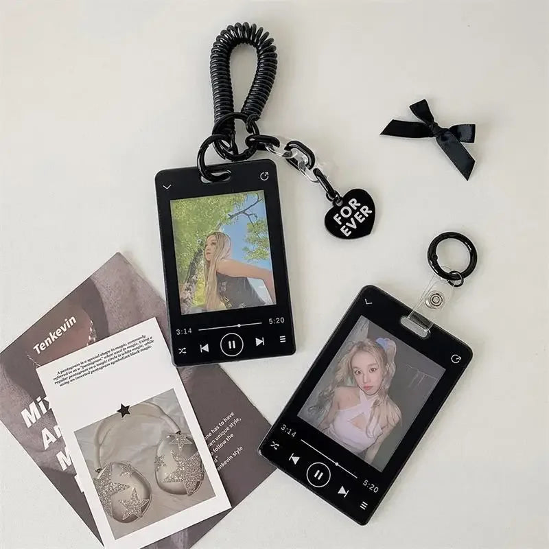 Creative Music Player Photocard Holder Student ID Card Holder Idol Photo Display Protect Storage Card Case Keychain Bag Pendants