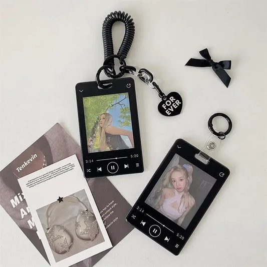 Creative Music Player Photocard Holder Student ID Card Holder Idol Photo Display Protect Storage Card Case Keychain Bag Pendants